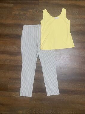 Chico's 2-Piece Outfit Set Yellow Tank Top & Beige/White Striped Pants 1